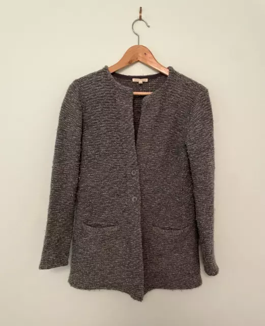 Eileen Fisher Cardigan Womens S Gray Organic Wool Alpaca Blend Chunky Knit Warm