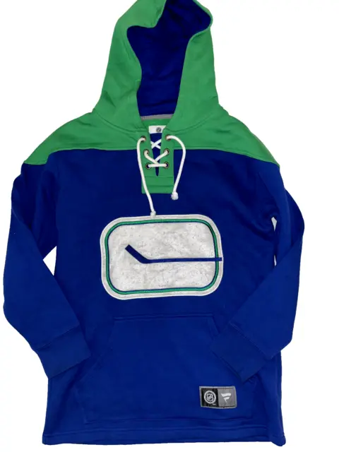 Mens Fanatics Brand NHL Vancouver Canucks Pullover Hoodie Blue Green SIZE SMALL