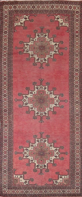 Alfombra de corredor geométrica balouch rosa hecha a mano de colección 4x12 alfombra de pasillo de lana
