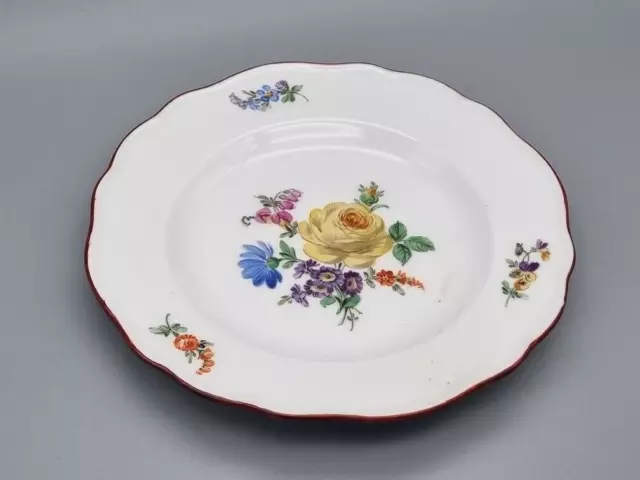 Meissen Porzellan Kuchen Teller, Blumen Bukett, gelbe Rose, floral, Bouquet Deko