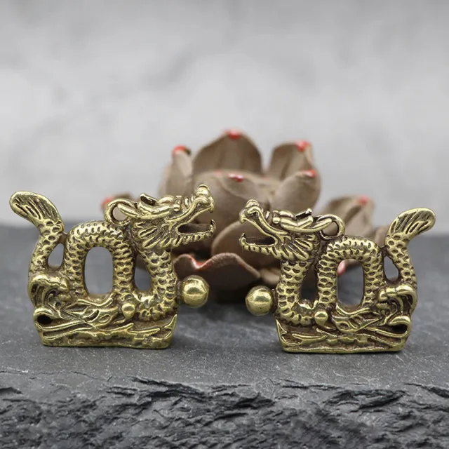 Retro Brass Zodiac Dragon Pendant Keychain Ornament Knapsack Hanging AccessriYB