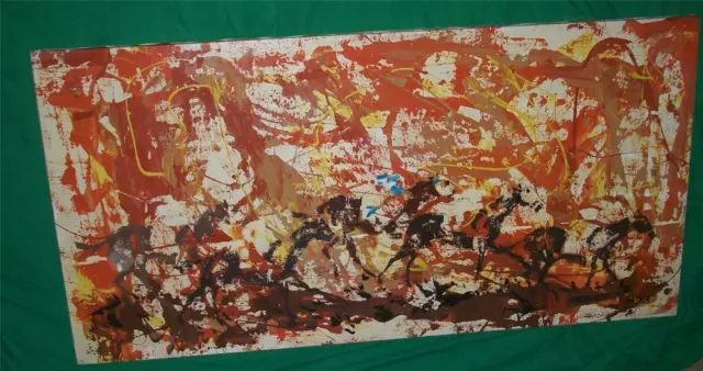 Mcm Magnus Engstrom Oil Painting Art Horse Race From The Gate Thoroughbred Vtg
