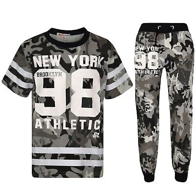 Kids Boys Top Camouflage New York Brooklyn 98 T Shirt Tops & Trouser Set 7-13 Yr