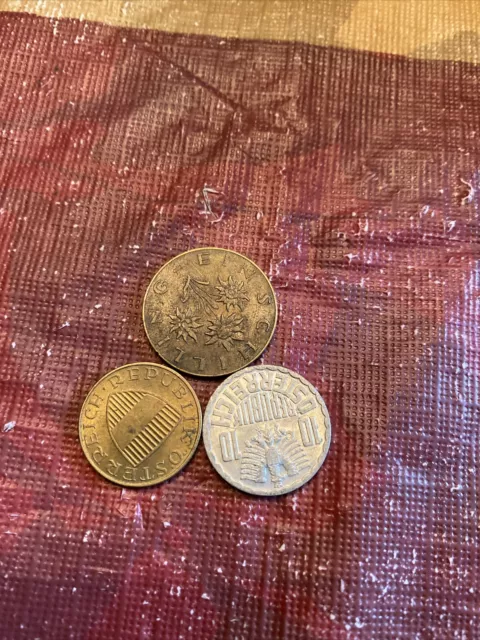 Coins 3 Austria 50, 10 Groschen, 1 shilling Coins