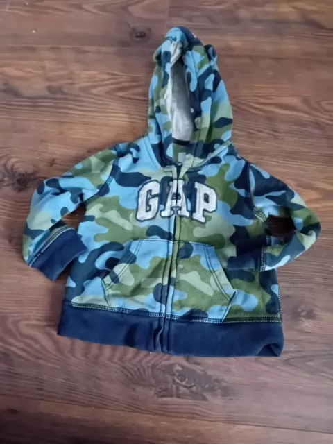 Blue Green Camouflage Camo Full Zip Through Hoody Gap 12-18 Months