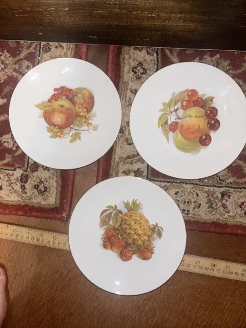 3 Vintage Bareuther Waldsassen Plate Fruit Design Gold Edge Bavaria Germany