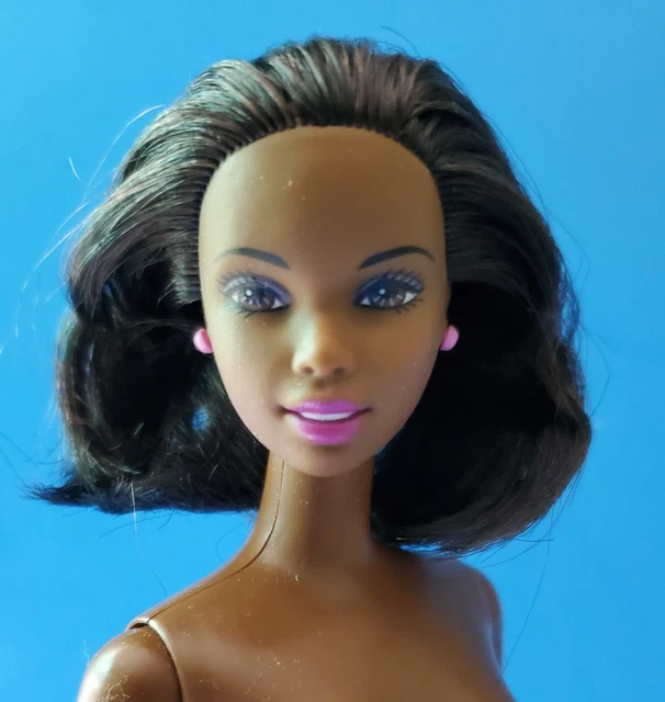 BARBIE NUDE AFRICAN American Marlo Flip BRUNETTE HAIR Pink LIPSTICK & Earrings EUR 16,70