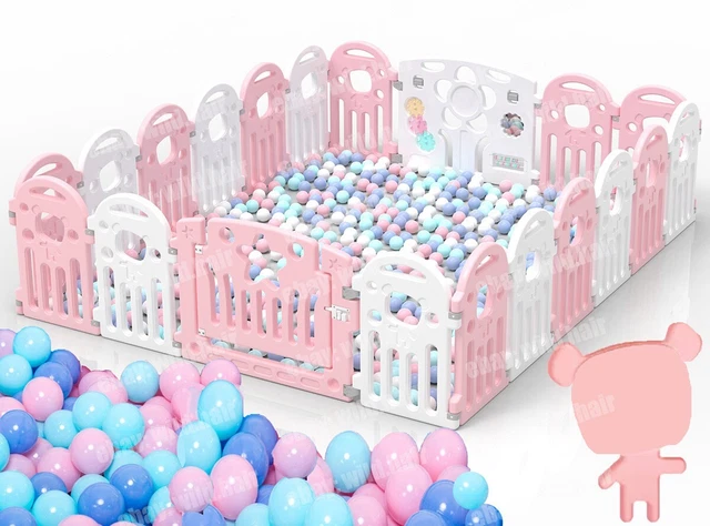 Rosa Oso 20 Paneles Parque para Bebé 100 Bolas Plegable Niños Room Divisor Valla