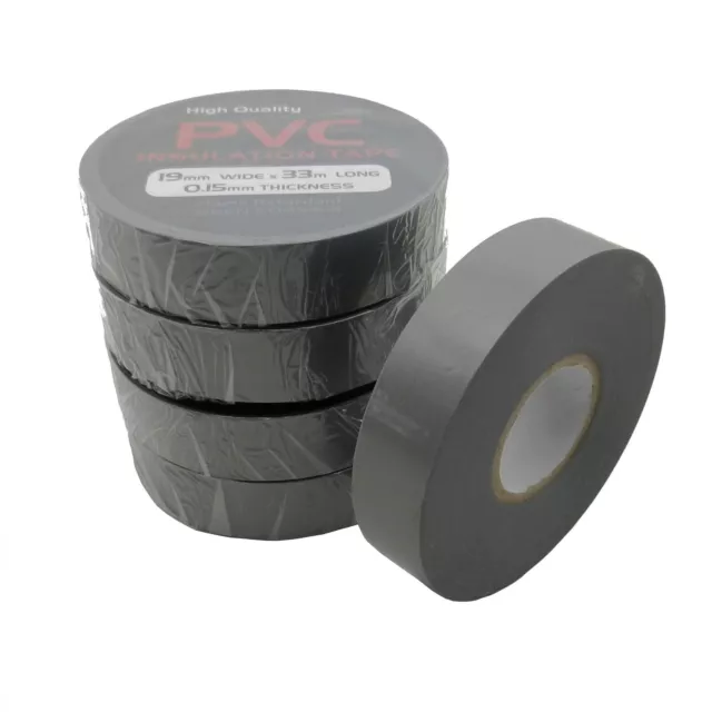 Grey PVC Insulation Tape - Flame Retardant - 19mm x 33m 5 Roll Pack