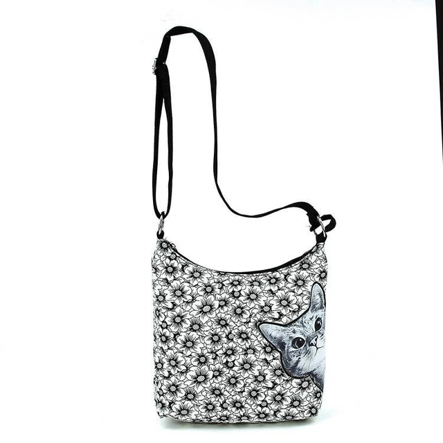 New Peeking Cat Tabby Kitten Daisy Floral Messenger Crossbody Womens Bag Purse