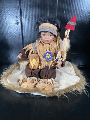 Vintage Porcelain Emerald Doll Collection Native American Drum Spear Mat 12
