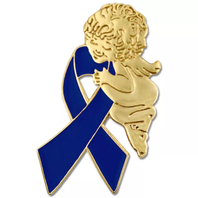 PinMart's Blue Awareness Ribbon Religious Spiritual Angel Enamel Lapel Pin