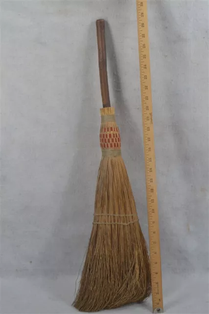 antique broom brush  fireplace wood handle natural bristle 30 hand made original