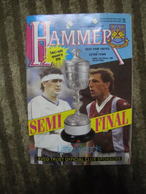 1989 West Ham United v Luton Town Football Programme