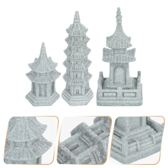 3 Pcs decoraciones para salas de casa Zen Garden Accessories Miniature Pagoda