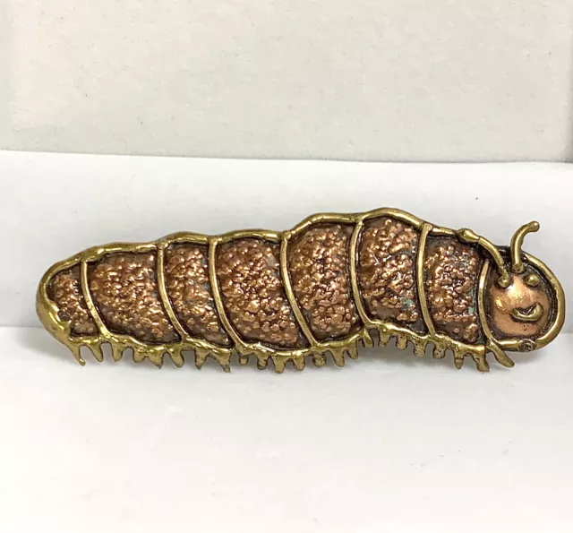 EXART Copper Toned Textured Caterpillar Brooch 3-5/8” Vintage Artisan Mexico