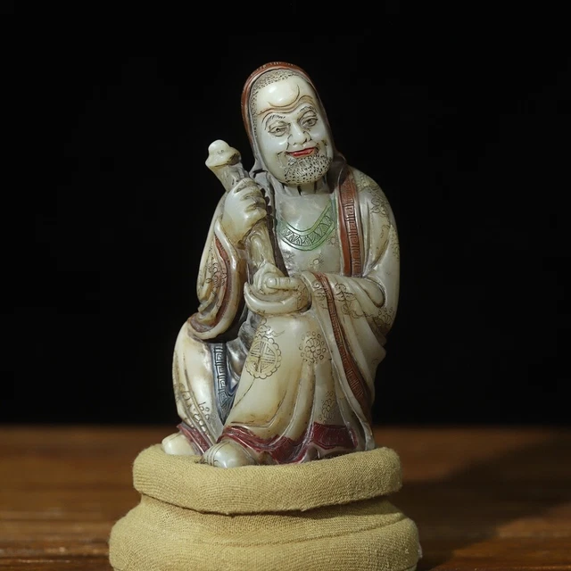 Chinese Exquisite Handmade Luohan carving Shoushan Stone Statue