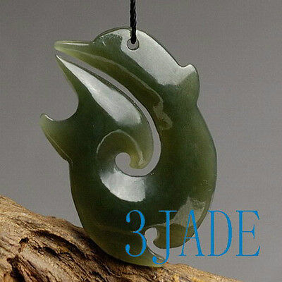 Nephrite Jade Fish Hook Hei Pendant Necklace New Zealand Maori Style Jewelry