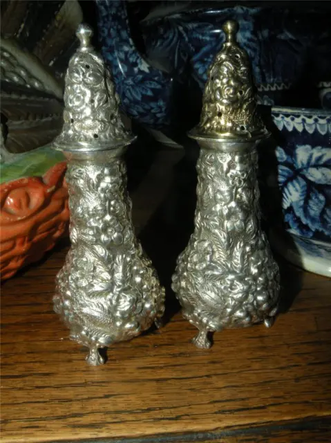 Antique Stieff Rose Repousse Salt & Pepper Shakers 12-T 4.50" Tall