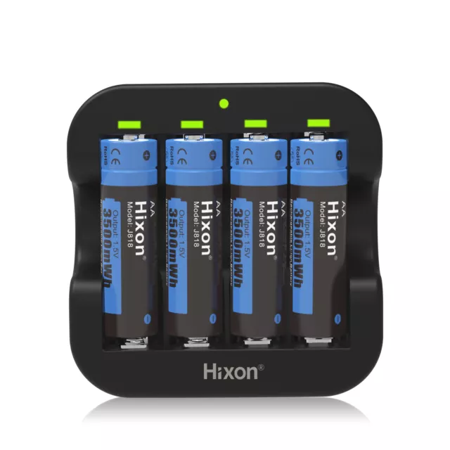 Hixon 4-Pack Lithium Rechargeable AA Piles de Chargeur (1.5V