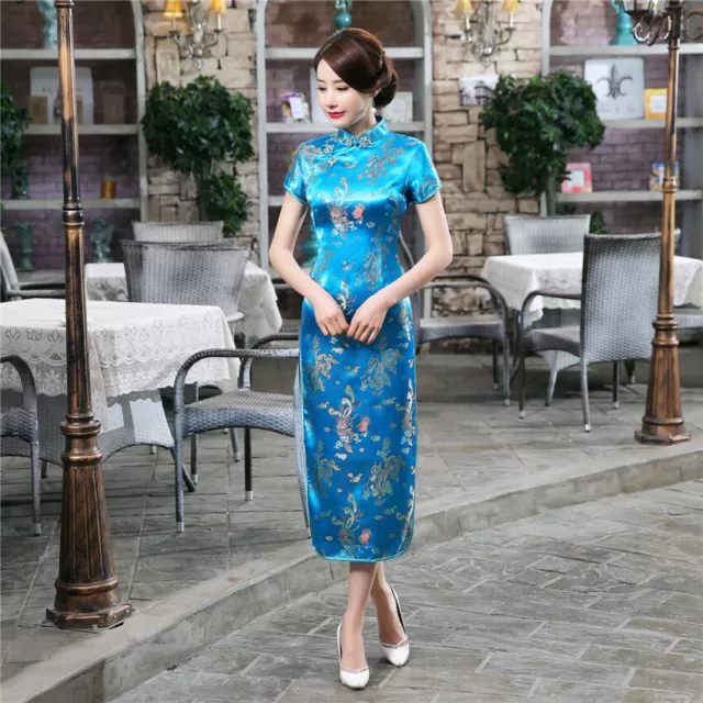 Women Summer Qipao Dress Chinese Sexy Short Silk Satin Cheongsam