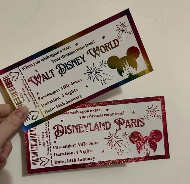 PERSONALISED DISNEYLAND PARIS Or Walt Disney World Florida Ticket