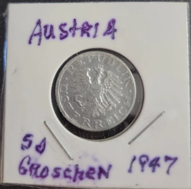 1947 Austria 50 Groschen - Beautiful Coin - See Pictures
