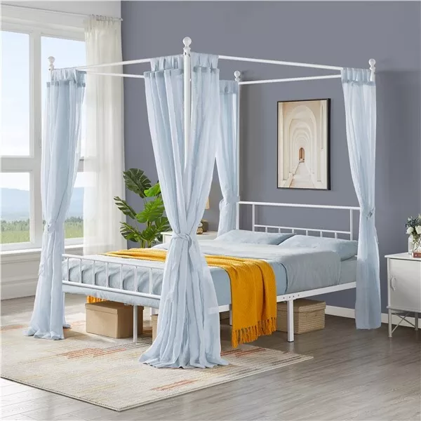 Metal Canopy Bed Frame, Four-poster Canopied Platform Bed with Underbed Storage
