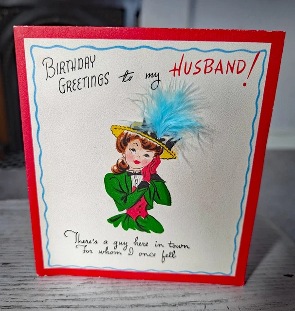 Vintage 1950 Happy Birthday Husband Greeting Card (EB3639)