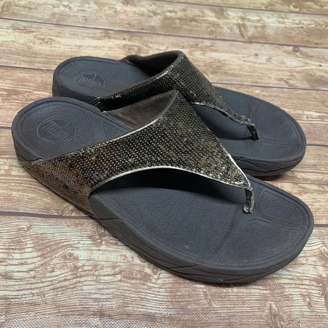 Fit Flop Womens Size 8 Flip Flop Thong Sandals Leather EU 39 Brown Sequins