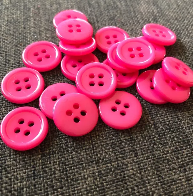 20 X Dark Pink 15 mm 4 Hole Plastic Buttons- Australian Supplier