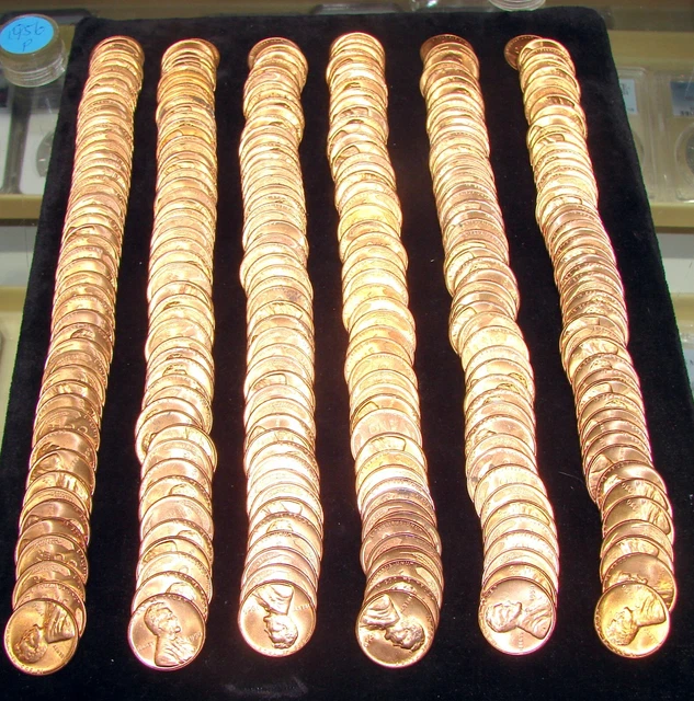 1956-P Lincoln Wheat Cent Penny Rolls Of 50 Coins Each (6 Rolls) Uncirculated
