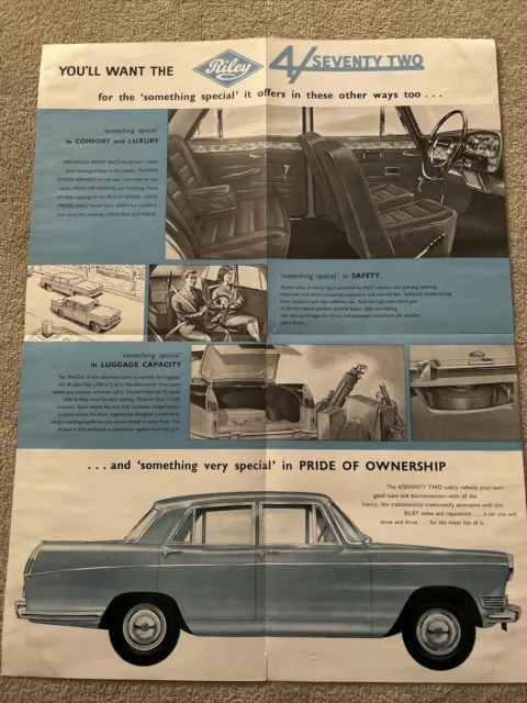 The Riley 4 / Seventy Two Car Sales Info Fold Out Brochure Frameable 1961