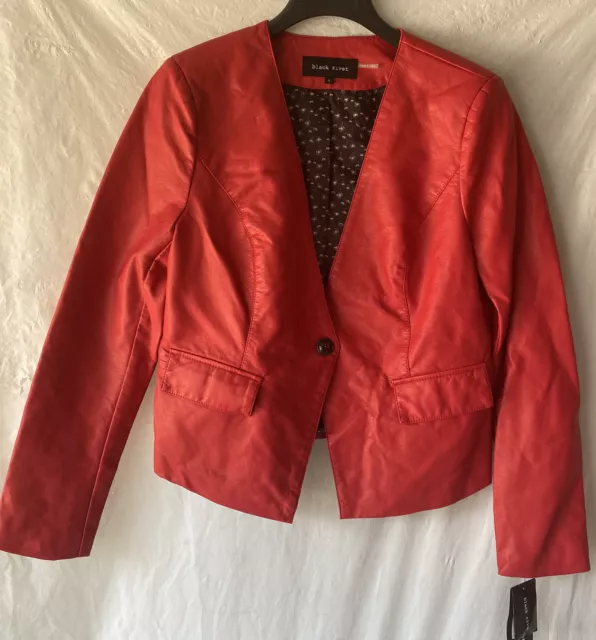 Black Rivet Womens Red Faux Leather One Button Blazer Jacket Size L NEW with Tag