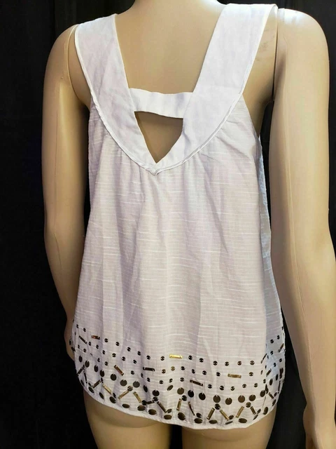 Beau bois Cream Sleeveless women's BEAUTIFUL embellished Tunic Top Sz L #1
