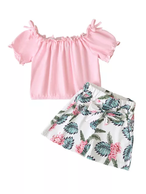 Kids Girls Outfits Set Short Sleeve Tops + Floral Shorts Summer Casual Clothes