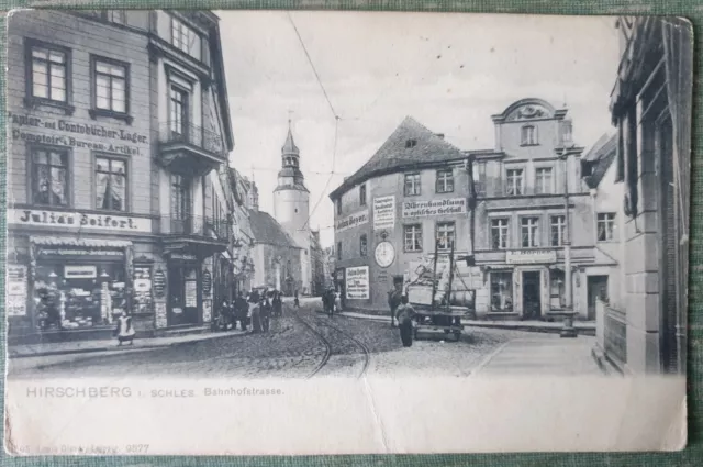 Ak Hirschberg (Jelenia Góra). Bahnhofstrasse. Niederschlesien. Um 1905