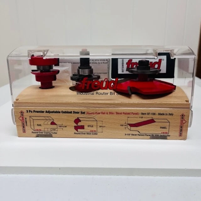 Freud 97-156 3 Piece Premier Adjustable Cabinet Door Industrial Router Bit Set