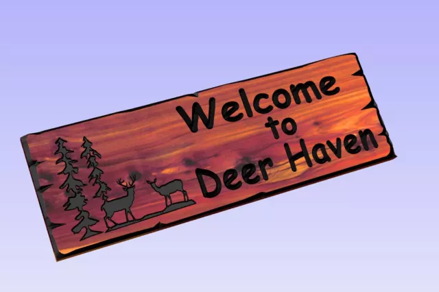 Personalized Custom Carved Cedar Wood Sign - Deer Scene -Rustic- Home Decor 3