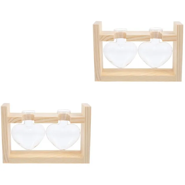 2 Pack Glass Planter Vase Hydroponic Container Wooden Frame