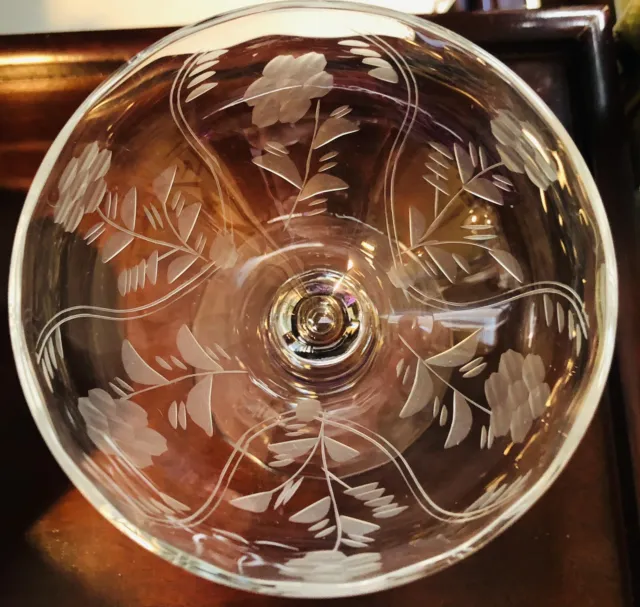 1920's Art Deco Floral Etch Cocktail Glass Ball Stem Barware 8 OZ Set Of 8 EUC
