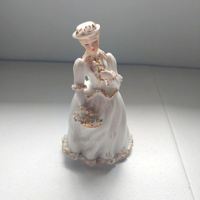 Vintage Lefton China porcelain Victorian lady holding basket figurine