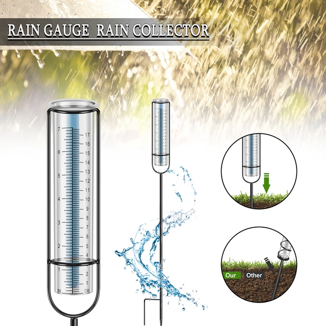 Outdoor 7" Rain Gauges for Yard with Stake Rain Measure Gauge Rain Water F