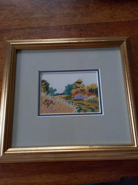 Beautiful Hand Embroidered Framed and mounted Landsape Scene