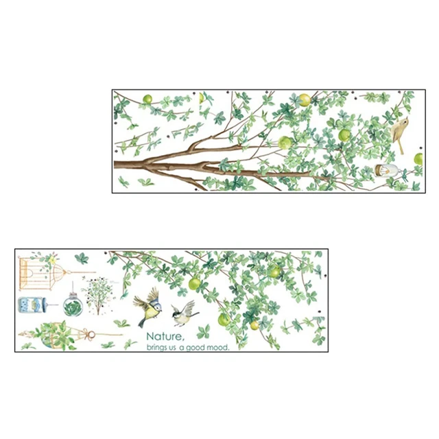 2 Pcs Papier Peint Oiseaux Autocollant Mural Autocollants De Fenêtre Fleurs
