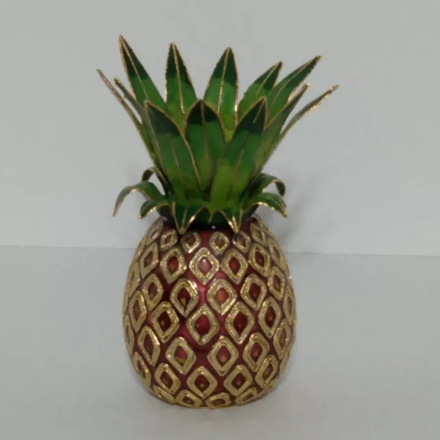 Oriental Treasures Cloisonne Pineapple Taper Candle Holder Floral Design Elegant