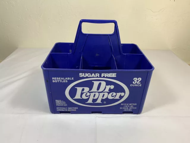 Vintage Sugar Free Dr Pepper 32oz. Soda Bottle 6 Pack Carrier Caddy Blue Plastic