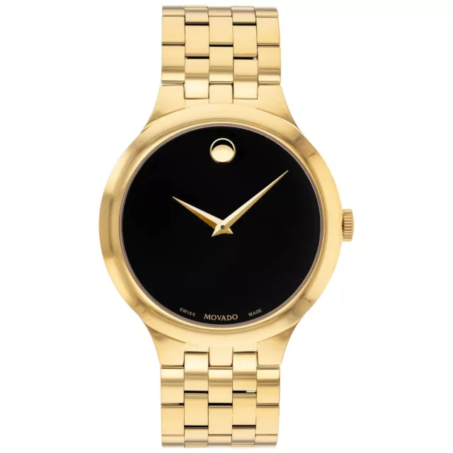 Movado Unisex Watch Veturi Quartz Black Dial Yellow Gold Case Bracelet 0607417