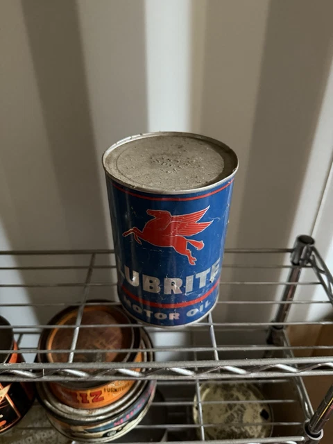 VINTAGE SOCONY MOBILOIL Lubrite Pegasus 1 One Quart Metal Motor Oil Can ...