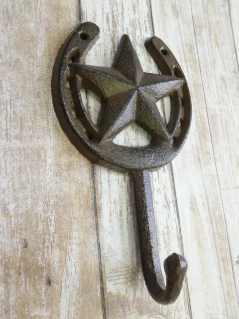 Lucky Horseshoe Texas Star Cast Iron Wall Western Hook For Jackets Hats Leashes 2